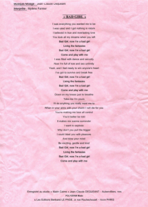 Feuillet Promo – Parole Bad Girl – France