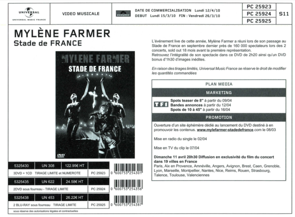 Bon de Précommande – Stade de France Coffret, DVD & Blu-ray – France