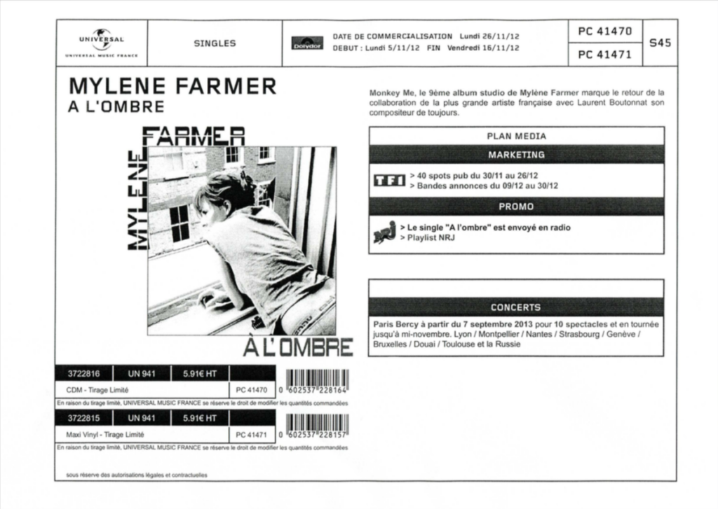 Bon de Précommande – A L&rsquo;Ombre Maxi 33 Tours & Maxi CD – France