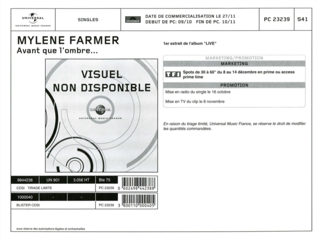 Bon de Précommande – Avant que l&rsquo;ombre… live – France