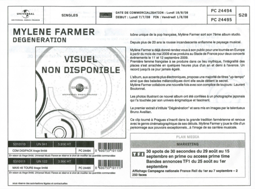Bon de Précommande – Dégénération Maxi CD – France