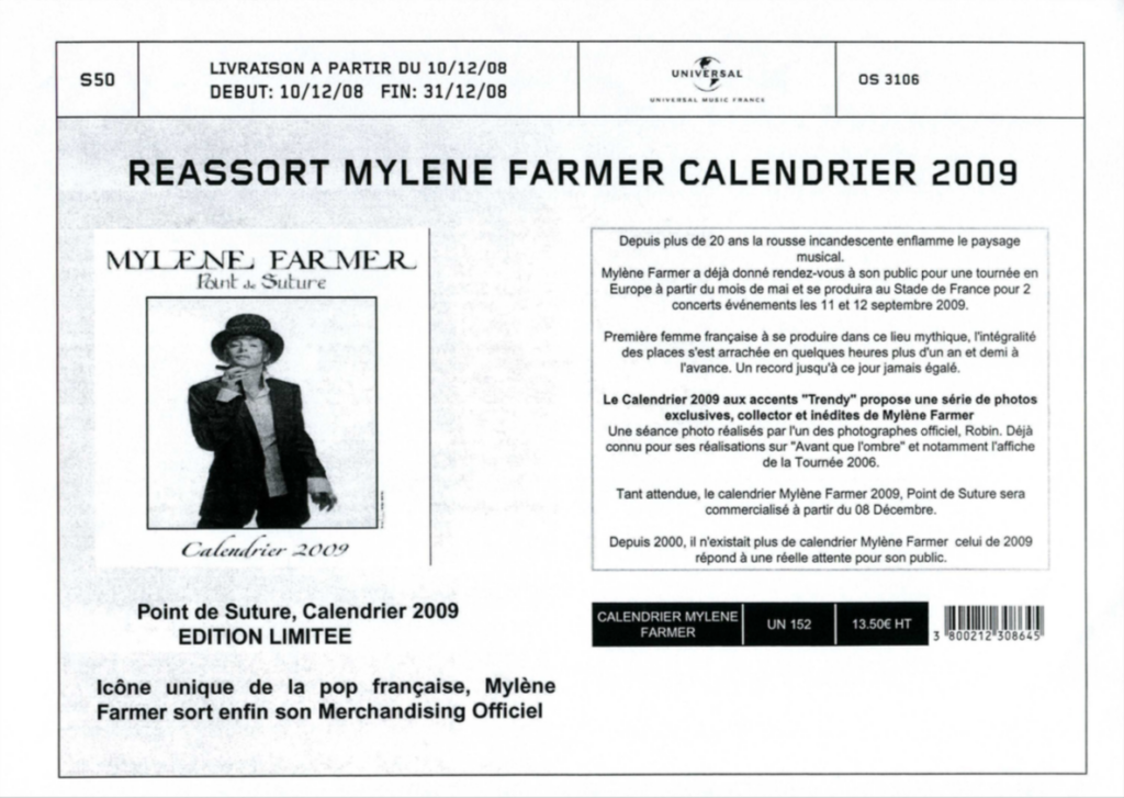 Bon de Précommande – Calendrier 2009 Réassort – France