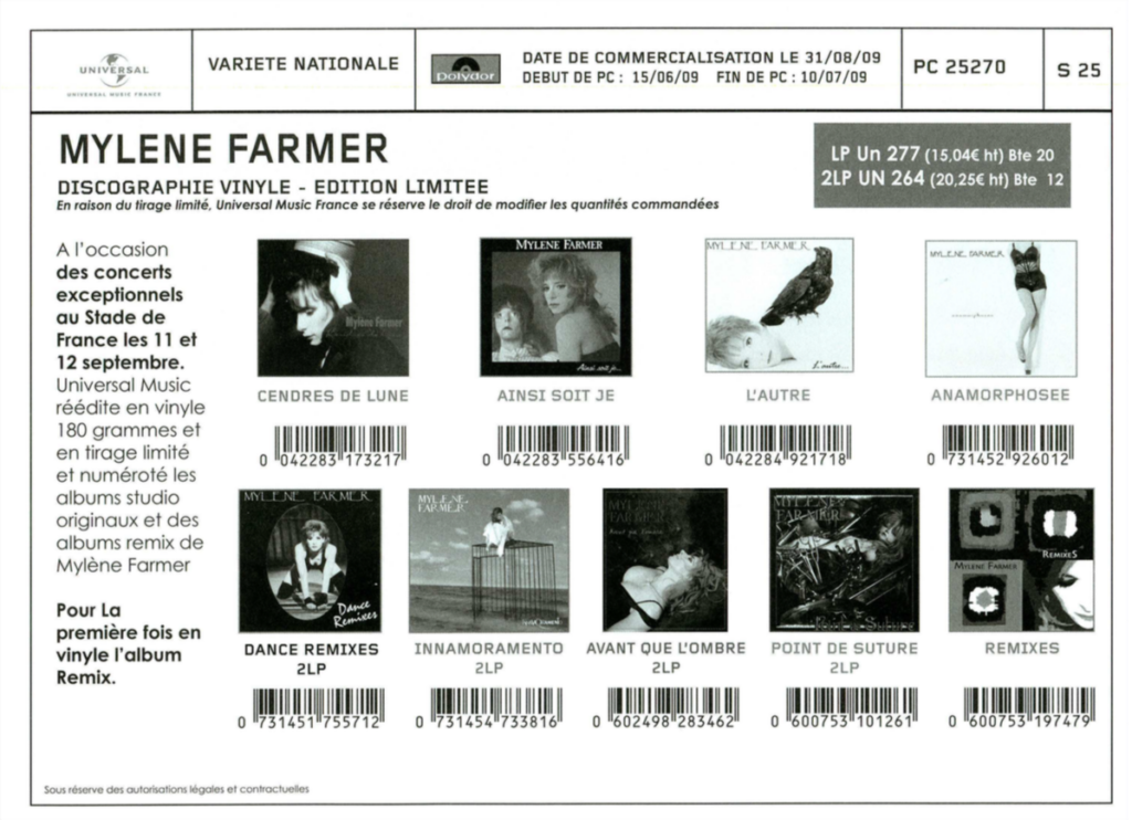 Bon de Précommande – vinyles Réédition 2009 – France