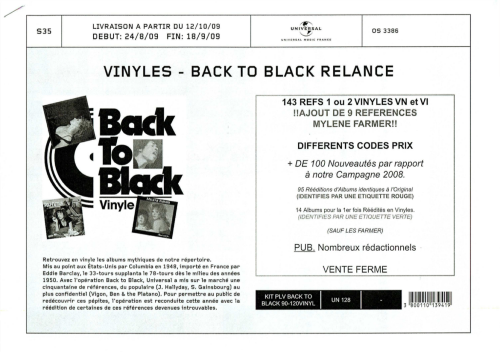 Bon de Précommande – Vinyles relance réédition 2009 – France