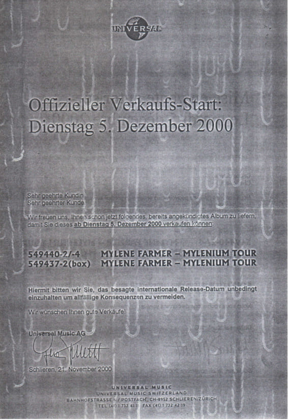 Autorisation de vente – Mylenium Tour – Suisse