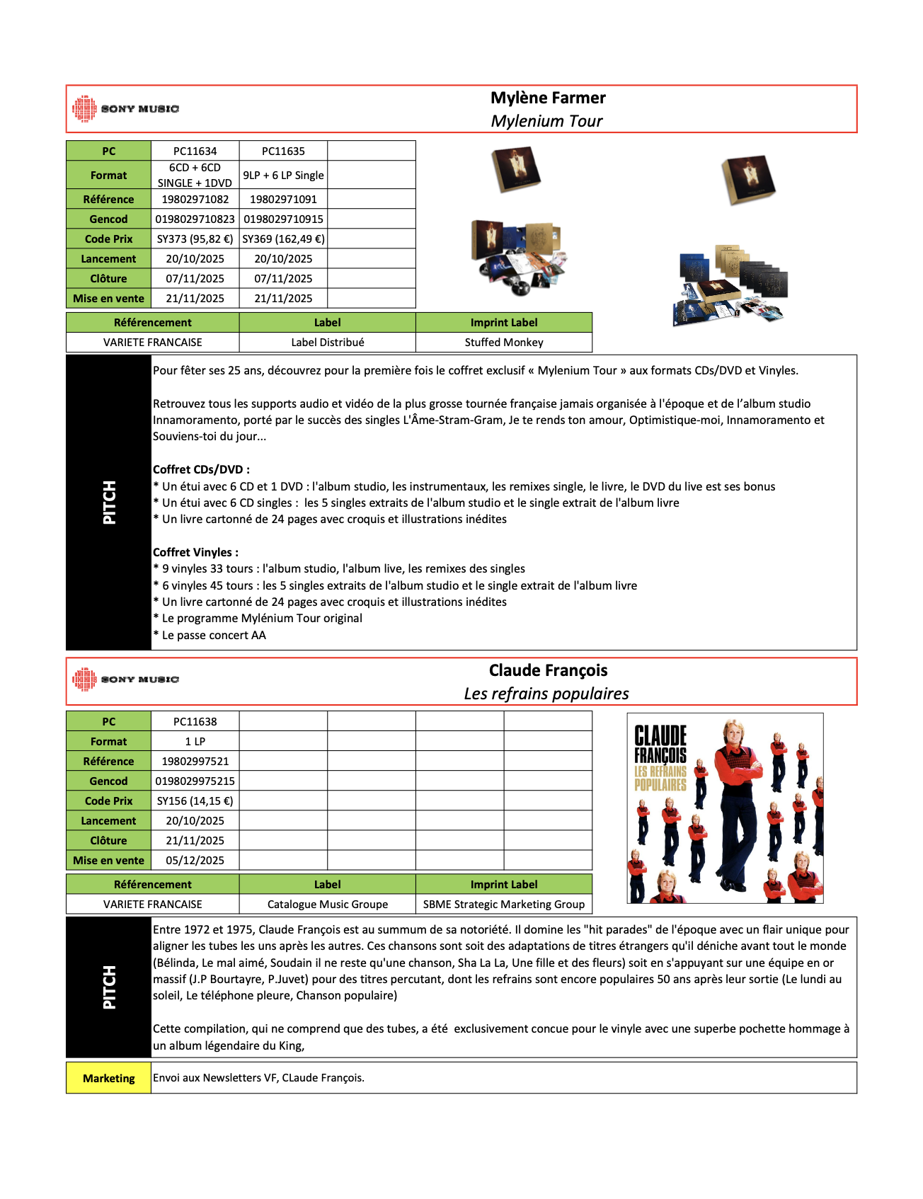 Bon de Précommande Coffrets- Mylenium Tour – France