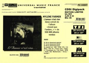Bon de Précommande – L’amour n’est rien CD single – France