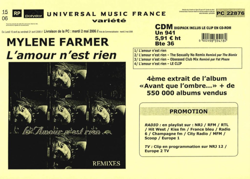 Bon de Précommande – L’amour n’est rien Maxi CD – France