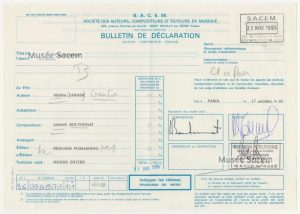 Bulletin de déclaration « California » – Sacem