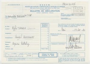 Bulletin de déclaration « Désenchantée » – Sacem