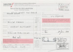 Bulletin de déclaration « Je te rends ton amour » – Sacem