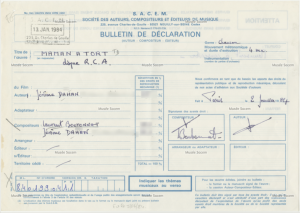 Bulletin de déclaration « Maman à tort » – Sacem