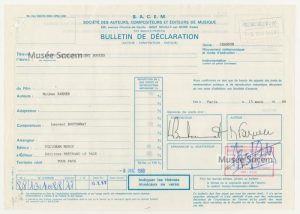 Bulletin de déclaration « Pourvu qu&rsquo;elles soient douces » – Sacem