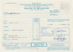 Bulletin de déclaration « Tristana » – Sacem