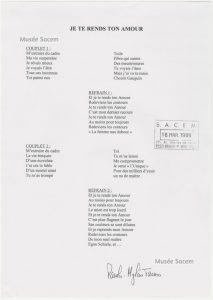 Texte « Je te rends ton amour » – Sacem