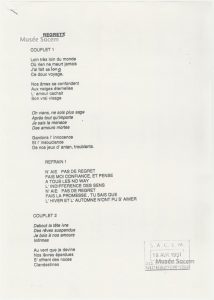Texte « Regrets » – Sacem